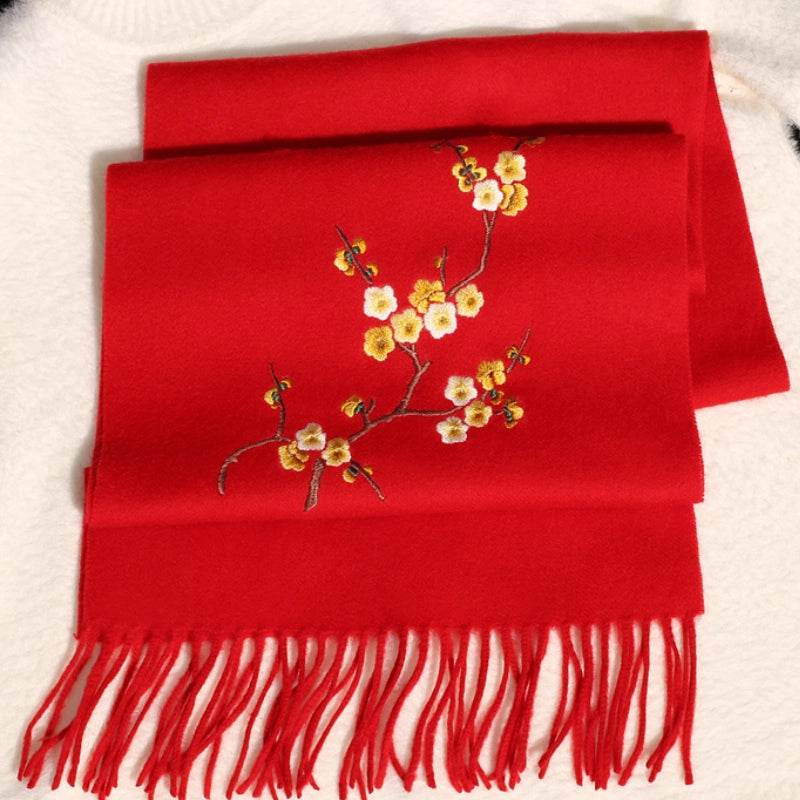 Handcrafted Su Embroidery Cashmere Scarf Luxury 190x30cm - SinoCultural -- HYFSJ017-5