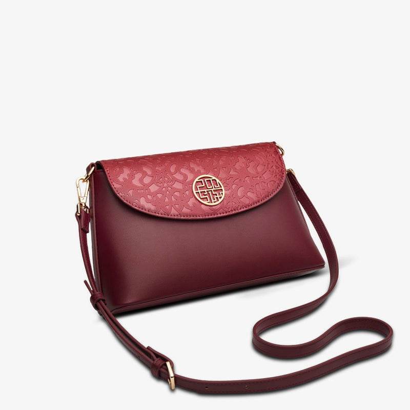 Embossing Leather Red Shoulder Bag Wedding Handbag - SinoCultural -- P240042R