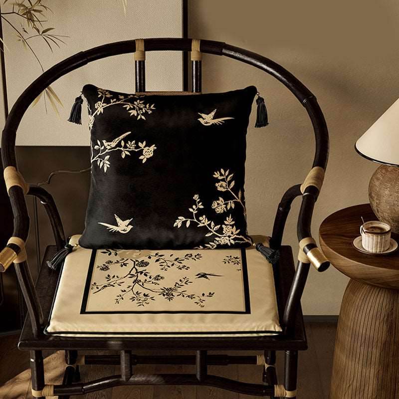 Chinoiserie Shadow Flowers Comfort Wooden Chair Cushion - SinoCultural -- SC004B38 -