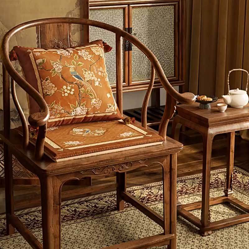 Chinoiserie Orange Chirp High-end Wooden Chair Cushion - SinoCultural -- SC007A38