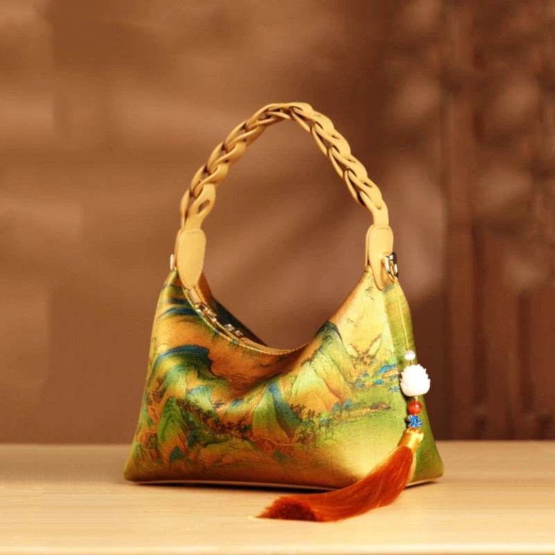 Chinese Painting Xiangyunsha Silk Shoulder Bag Designer Handbag - SinoCultural -- P170083 -