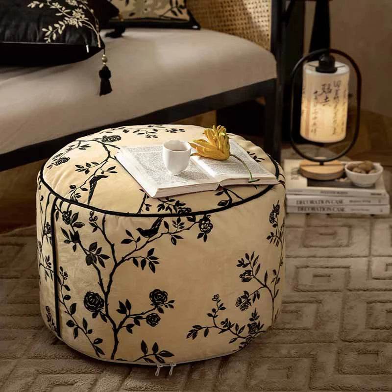 Chinoiserie Autumn Living Room Couch Cushion Pouf - SinoCultural -- B48J0006-1-C