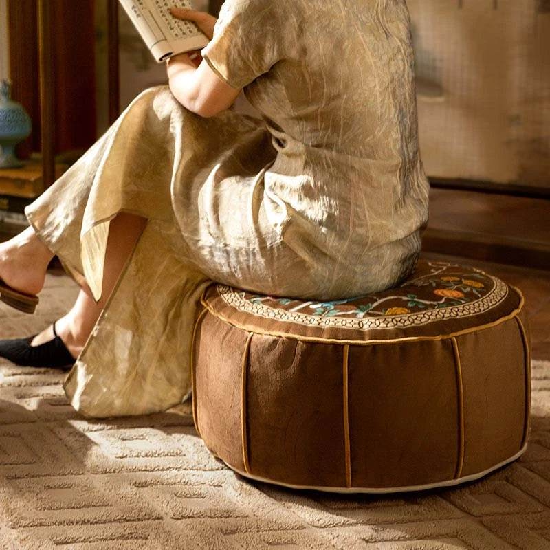 Chinoiserie Autumn Living Room Couch Cushion Pouf - SinoCultural -- B48J0019-C -