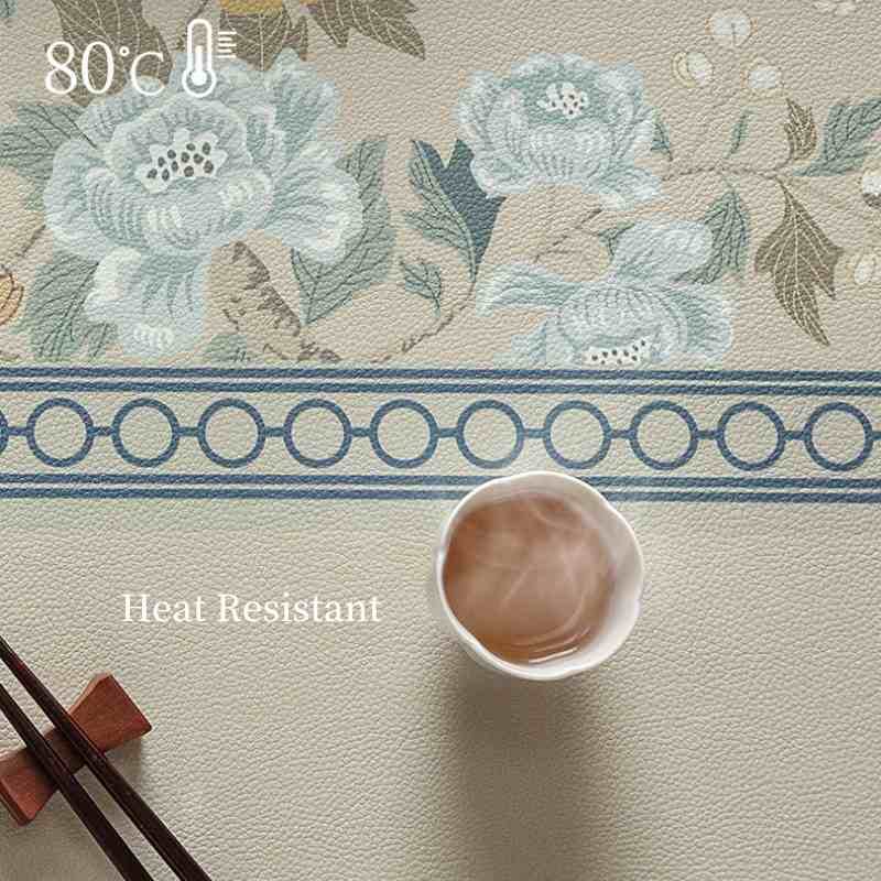 Chinoiserie Elegant High-end Floral Rectangular Leather Table Placemat - SinoCultural -- TM041A6060 -