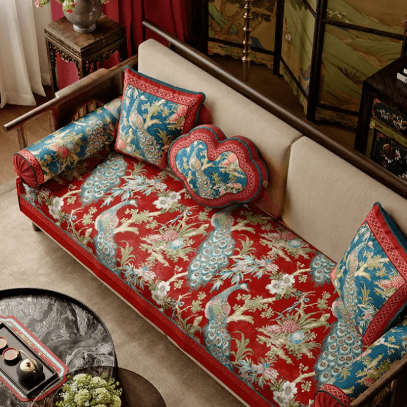 Chinoiserie Luxurious Peacock Decorative Throw Pillow - SinoCultural -- SJZBZ066A01