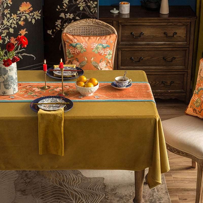 Chinoiserie Orange Mountain Hydrangea Table Runner - SinoCultural -- TR005Y160 -