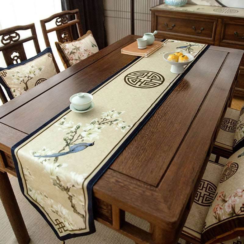 Chinoiserie Original Spring Flowers Table Runner - SinoCultural -- TR008C220 -