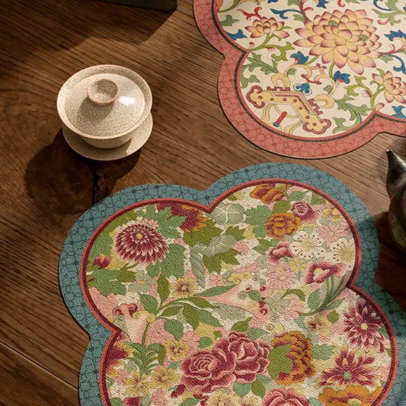 2-Piece Chinoiserie Retro Washable Custom Coffee Coasters Table Mat - SinoCultural -- TM046A40