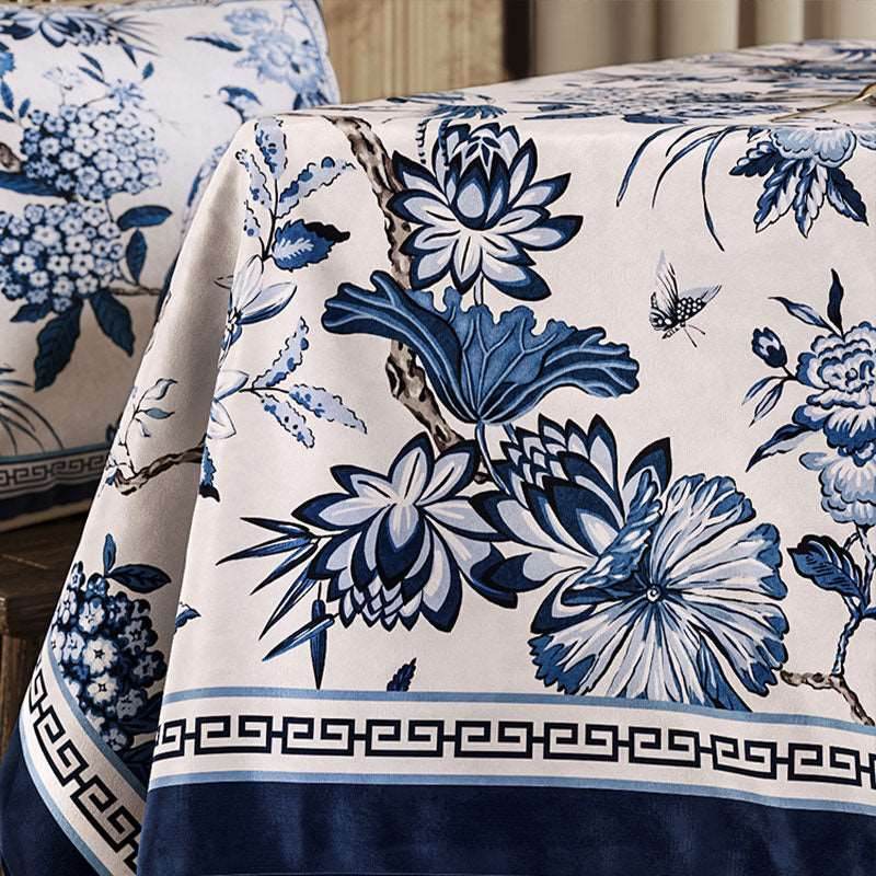 Chinoiserie Traditional Blue and White Long Table Runner - SinoCultural -- TR006BW160 -