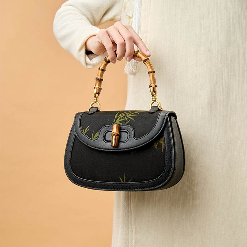 Xiangyunsha Print Crossbody Bamboo Handle Bag for Women - SinoCultural -- P110607 -