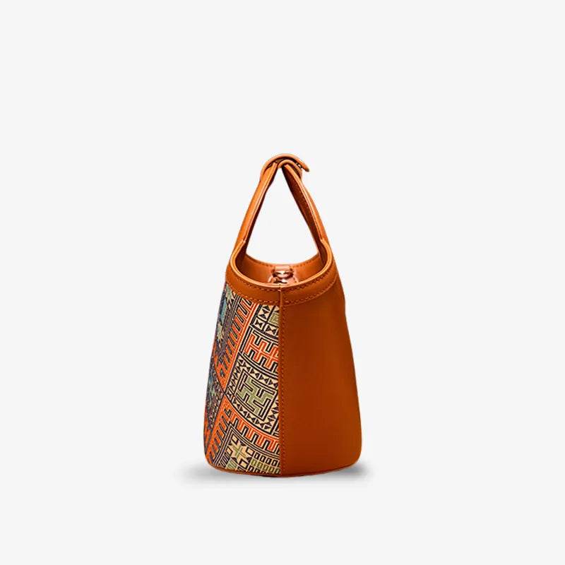Zhuang Brocade Handicraft Unique Crossbody Basket Bag - SinoCultural -- FJ120001-2