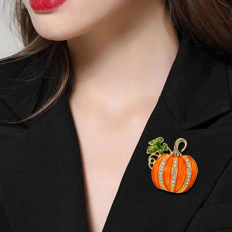 Free Halloween Gift - Sparkling Rhinestone Pumpkin Brooch - SinoCultural -- TQBF006
