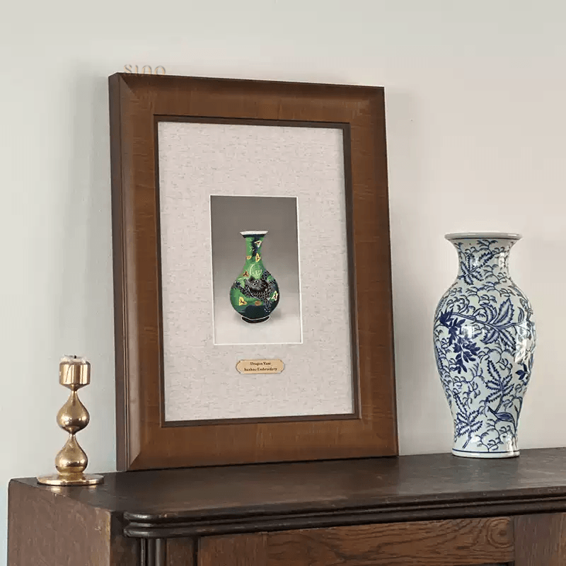 Intangible Heritage Suzhou Embroidery Dragon Vase Wall Art - SinoCultural -- JN1106