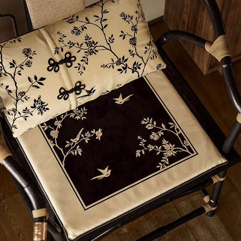 Chinoiserie Shadow Flowers Comfort Wooden Chair Cushion - SinoCultural -- SC004B38 -
