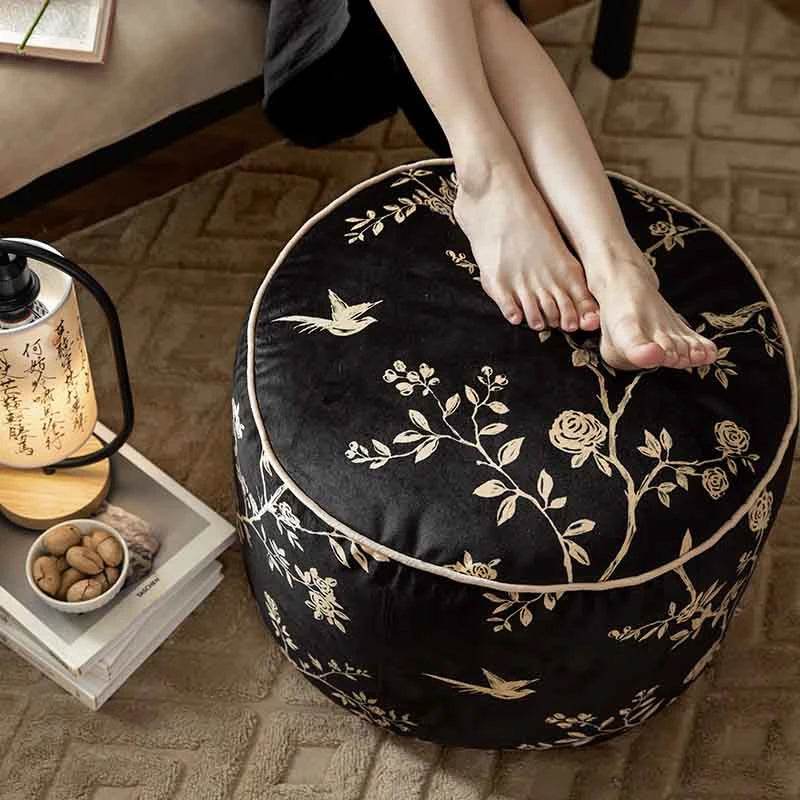Chinoiserie Autumn Living Room Couch Cushion Pouf - SinoCultural -- B48J0006-1-C