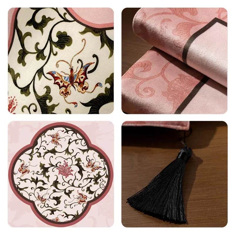 Chinoiserie Elegant Pink Rectangular Tea Table Runner - SinoCultural -- TR027A160