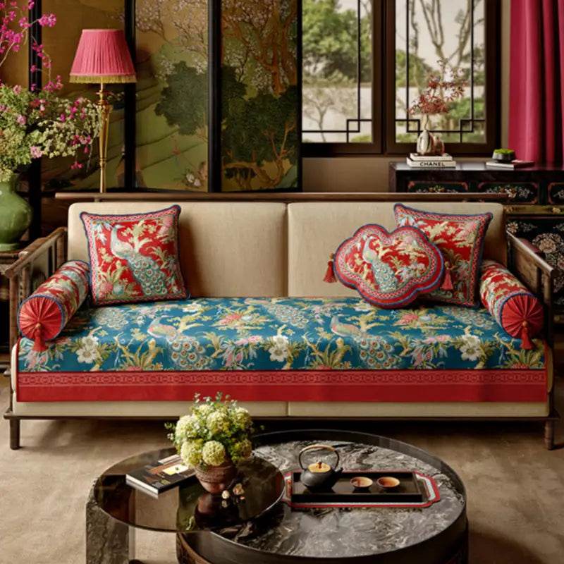 Chinoiserie Luxurious Peacock Decorative Throw Pillow - SinoCultural -- SJZBZ066A01