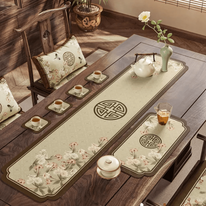 Chinoiserie Retro Spring Floral Chinese Pattern Tea Table Mat - SinoCultural -- TM007A15