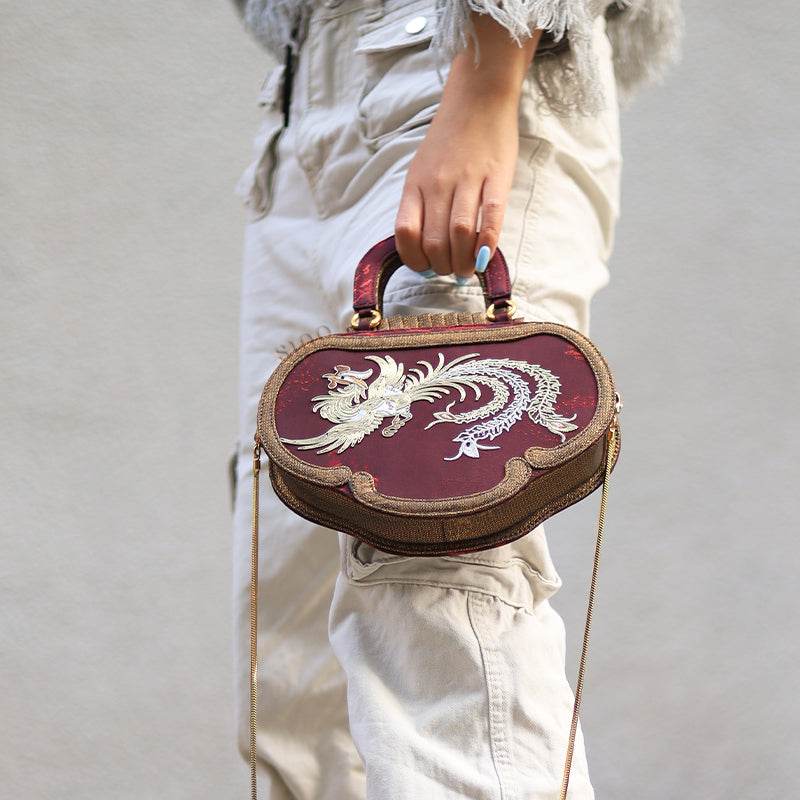 Ultra-Light Ruyi Phoenix Embroidery Handbag Recycled Fabric with Hualuo Silk 205g - SinoCultural -- GD1212