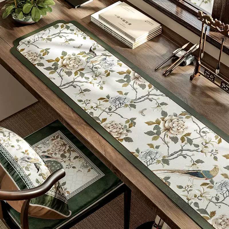 Chinoiserie Tea Table Runner Vintage Leather Absorbent Tea Mat - SinoCultural -- TM050A15