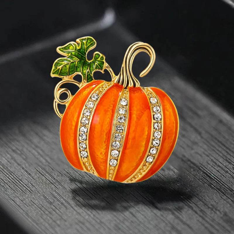 Free Halloween Gift - Sparkling Rhinestone Pumpkin Brooch - SinoCultural -- TQBF006