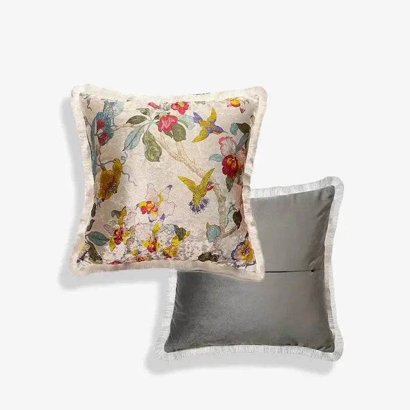 Chinoiserie Vintage Velvet Throw Pillow Floral and Botanical - SinoCultural -- SJZBZ006B01 -