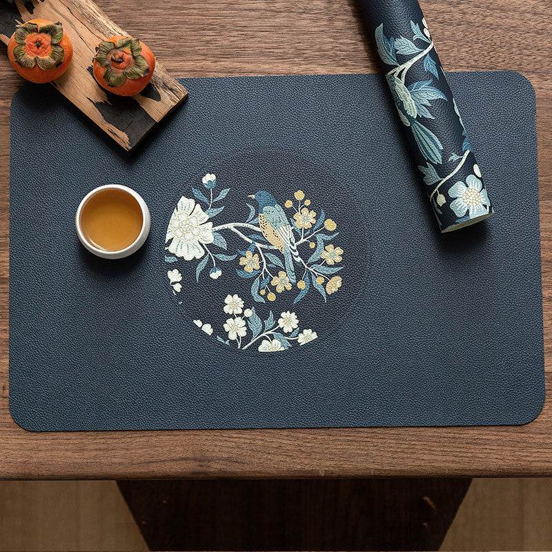2-Piece Chinoiserie Placemat Waterproof Heat Resistant Blue Table Mat - SinoCultural -- TM010A01