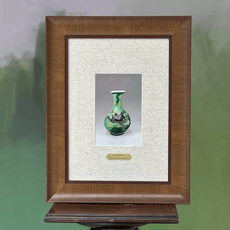 Intangible Heritage Suzhou Embroidery Dragon Vase Wall Art - SinoCultural -- JN1106