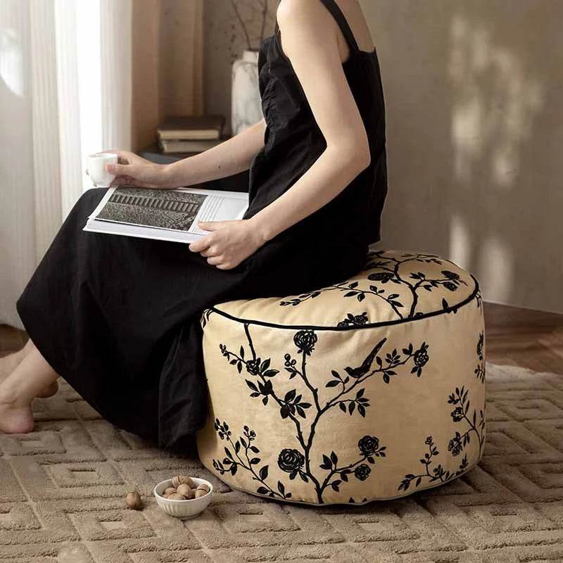Chinoiserie Autumn Living Room Couch Cushion Pouf - SinoCultural -- B48J0006-1-C
