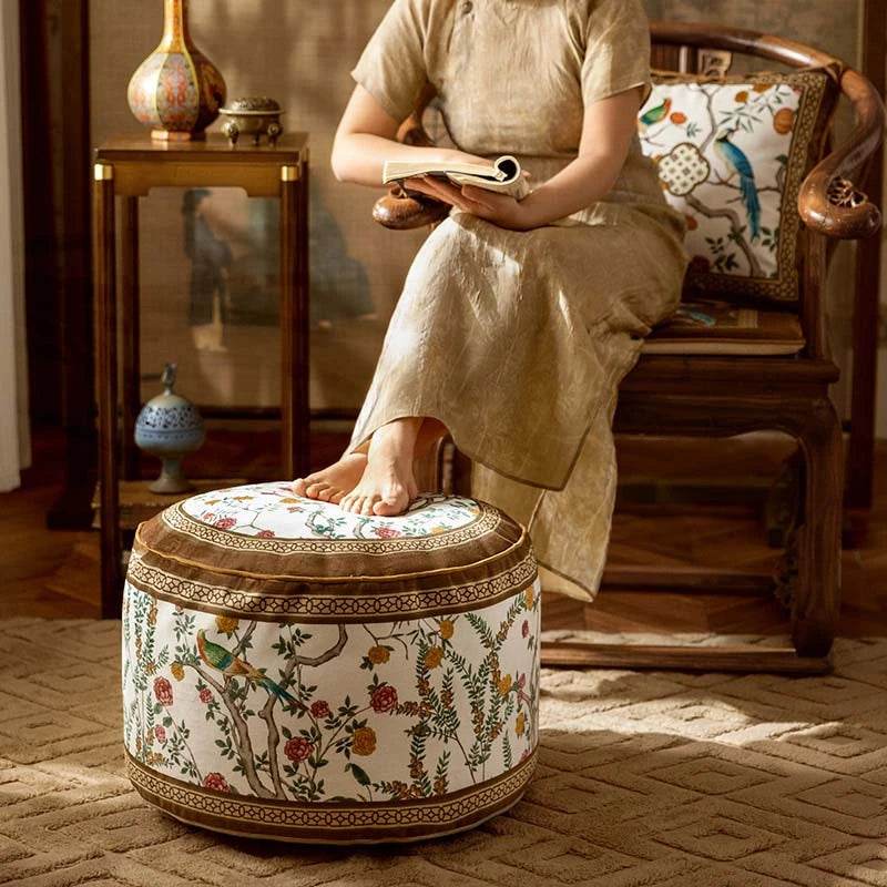 Chinoiserie Autumn Living Room Couch Cushion Pouf - SinoCultural -- B48J0018-1-C