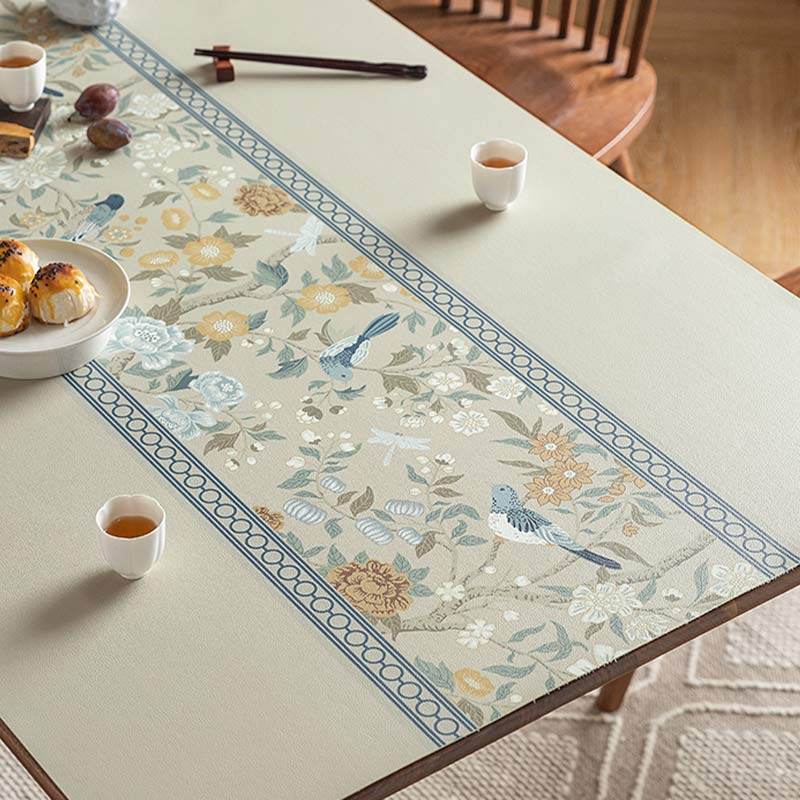 Chinoiserie Elegant High-end Floral Rectangular Leather Table Placemat - SinoCultural -- TM041A6060 -