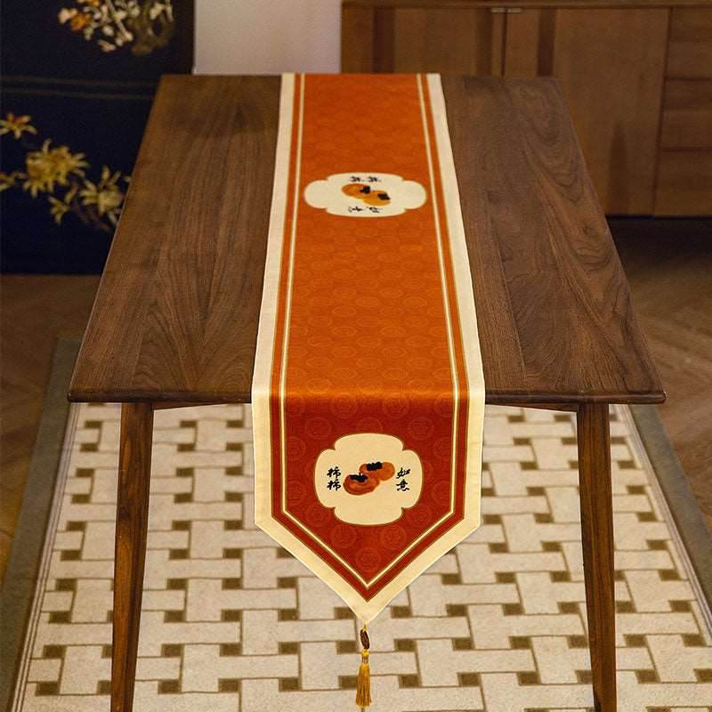 Chinoiserie Orange Table Runner Persimmons Blessings - SinoCultural -- TR007A160