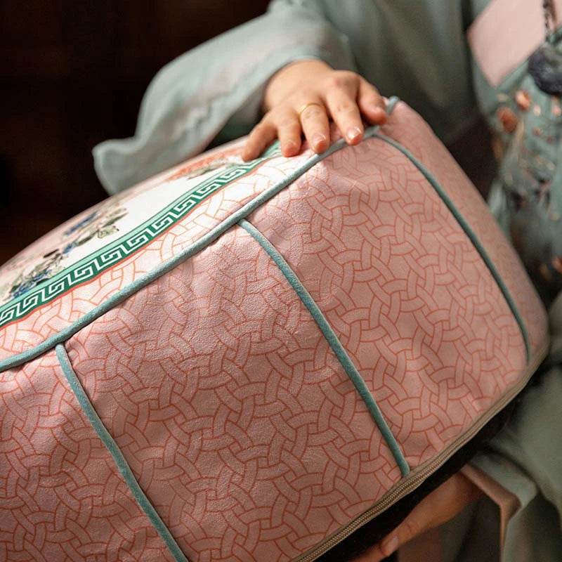 Chinoiserie Plush Powder Pink Flower Living Room Rest Pouf - SinoCultural -- B48J0015-C