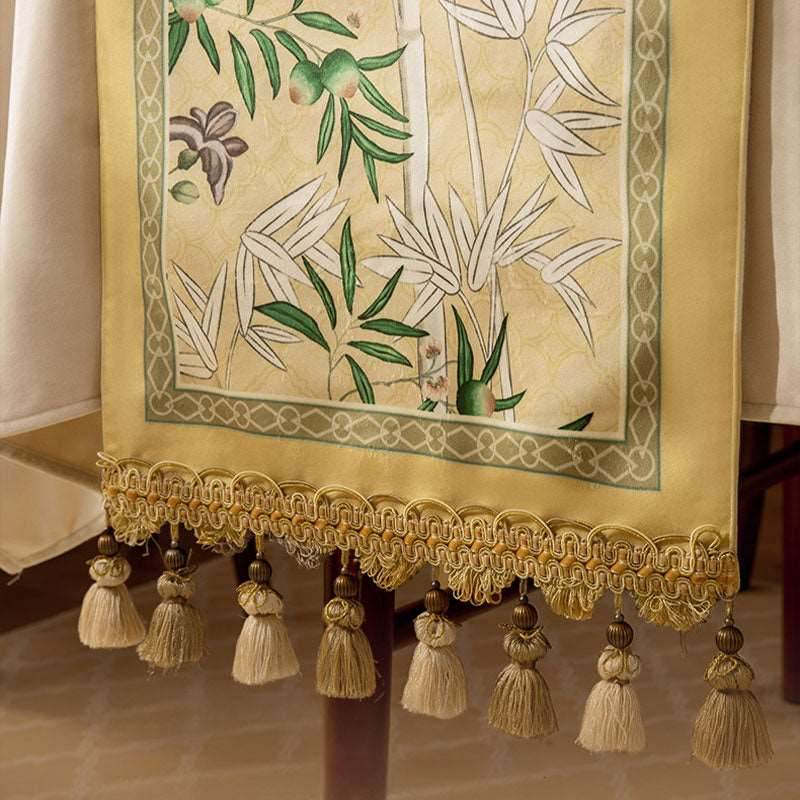 Chinoiserie Traditional Autumn Orchids Yellow Table Runner - SinoCultural