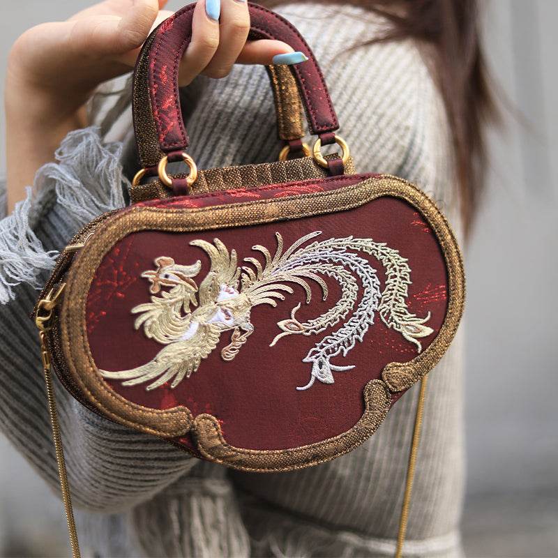 Ultra-Light Ruyi Phoenix Embroidery Handbag Recycled Fabric with Hualuo Silk 205g - SinoCultural -- GD1212