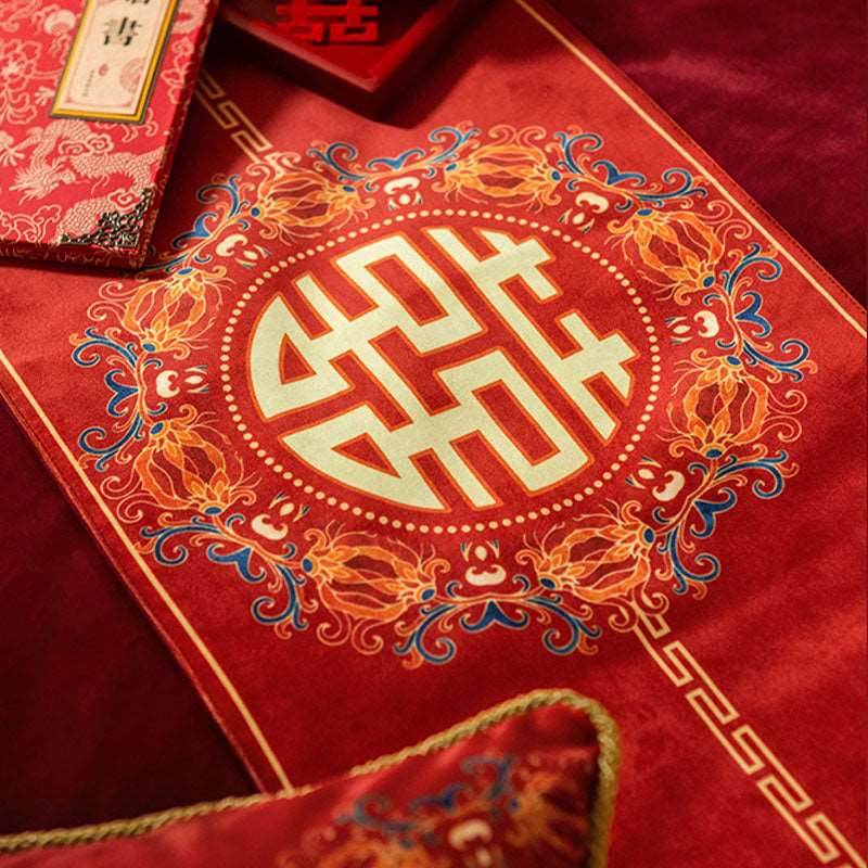 Chinoiserie Wedding Celebration Prosperity 囍(xǐ) Table Runner - SinoCultural -- TR010R160