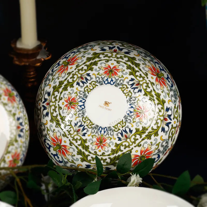 Front view of standing bowl showcasing enamel bottom design.