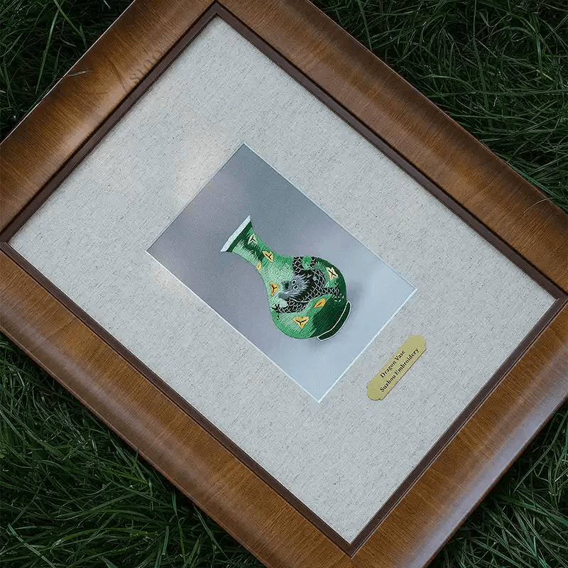 Intangible Heritage Suzhou Embroidery Dragon Vase Wall Art - SinoCultural -- JN1106