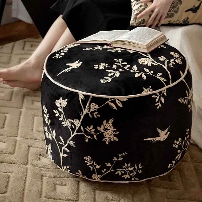 Chinoiserie Autumn Living Room Couch Cushion Pouf - SinoCultural -- B48J0006-1-C