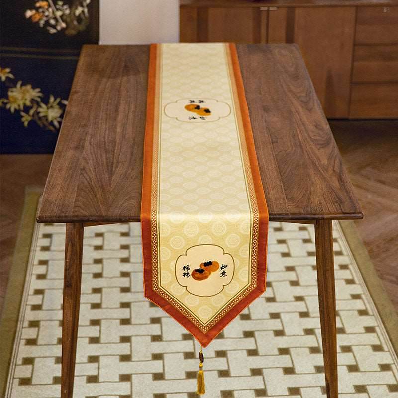 Chinoiserie Orange Table Runner Persimmons Blessings - SinoCultural -- TR007A160
