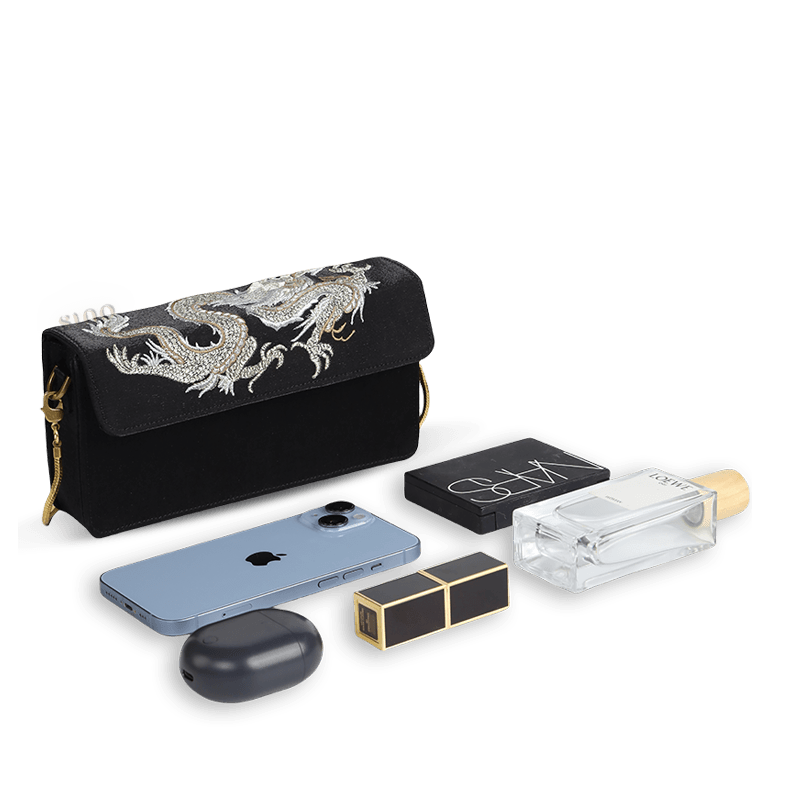 Ultra-Light Loong Silk Embroidery Black Evening Bag Recycled Fabric 154g - SinoCultural -- GD1207