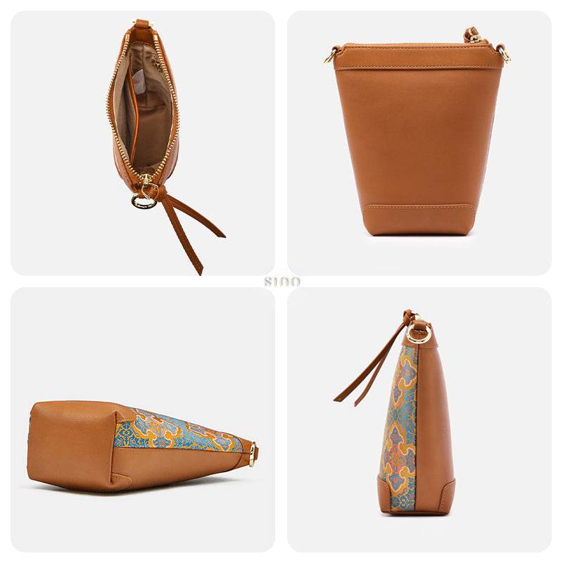 Song Brocade Leather Crossbody Mobile Phone Bag Four Harmonies and Ruyi Pattern - SinoCultural -- P220608