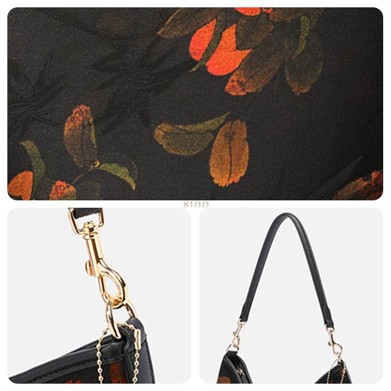 Xiangyunsha Silk Leather Printed Persimmon Shoulder Bag - SinoCultural -- YS220679