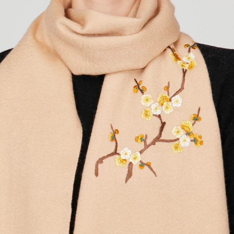 Handcrafted Su Embroidery Cashmere Scarf Luxury 190x30cm - SinoCultural -- HYFSJ017-5