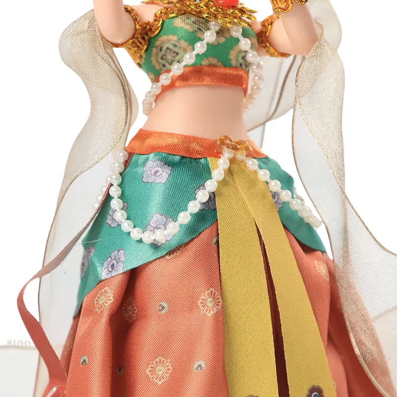 Full top view of 9-inch Dunhuang "Flute Song" doll's body and outfit.