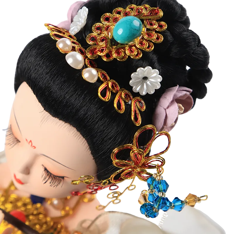 Top view of 9-inch Dunhuang "Flute Song" doll's head decor.