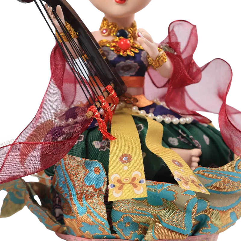 Lower body and lotus pedestal detail of 9-inch Dunhuang "Harp Melody" doll.