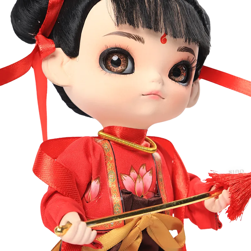Right side upper body details of 9-inch Nezha doll.