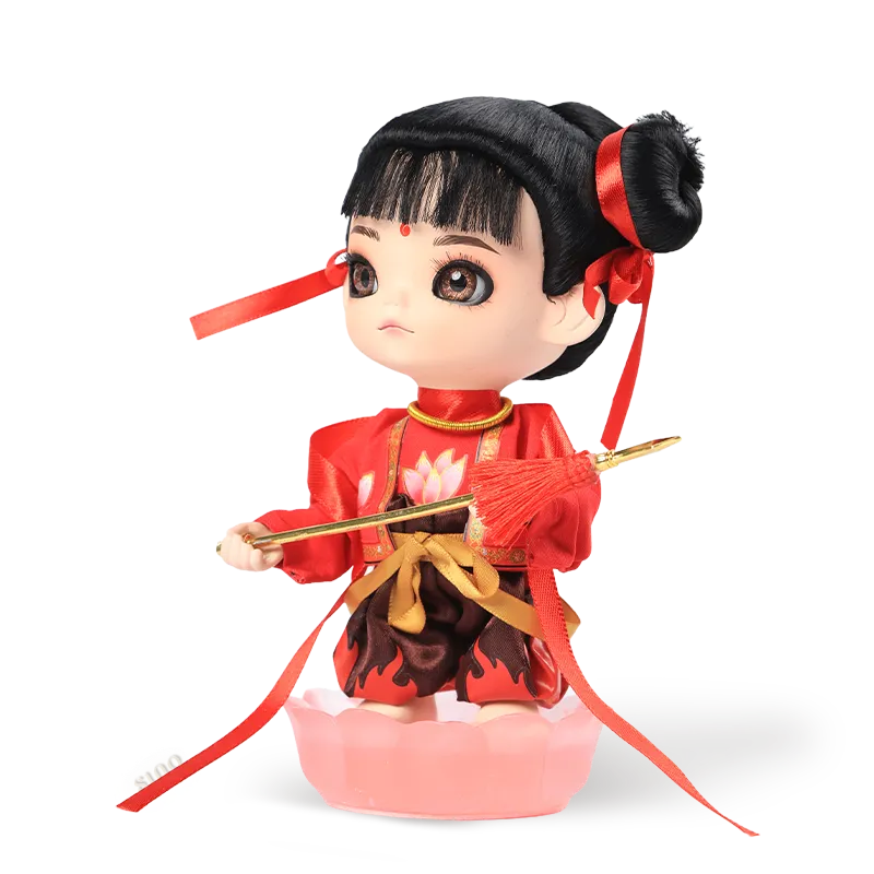 Right side view of 9-inch Nezha Chinese doll.