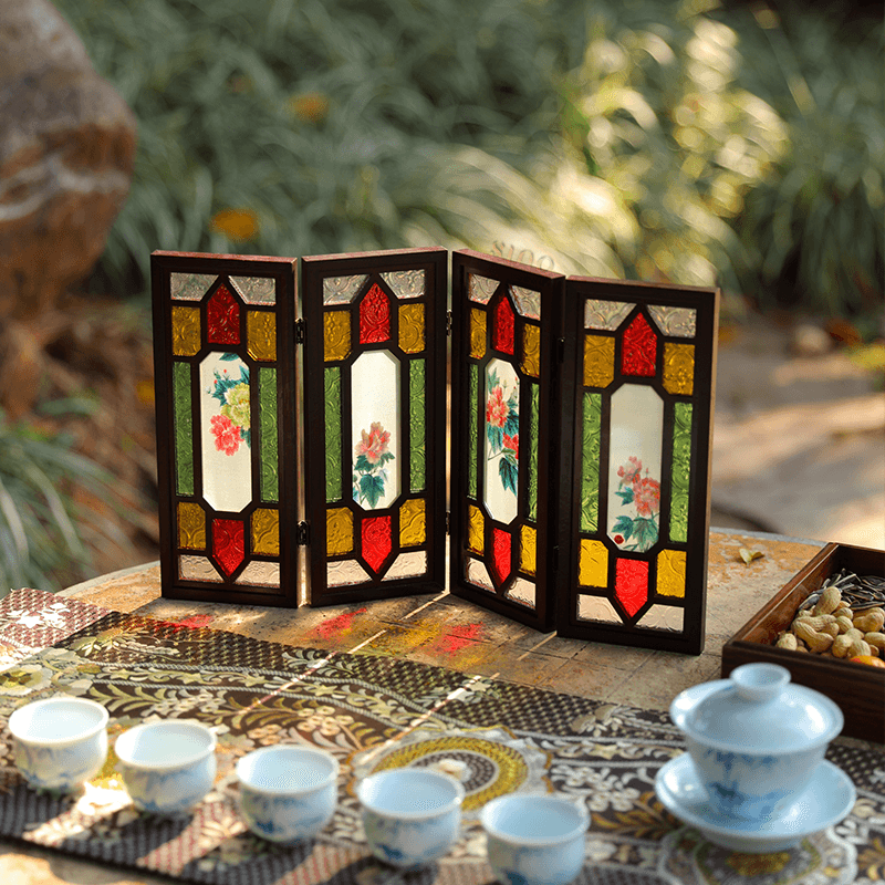 Hand Embroidery Peony Flower Rosewood Cantonese Mansion Window Ornament - SinoCultural -- BXL06WCS174A07